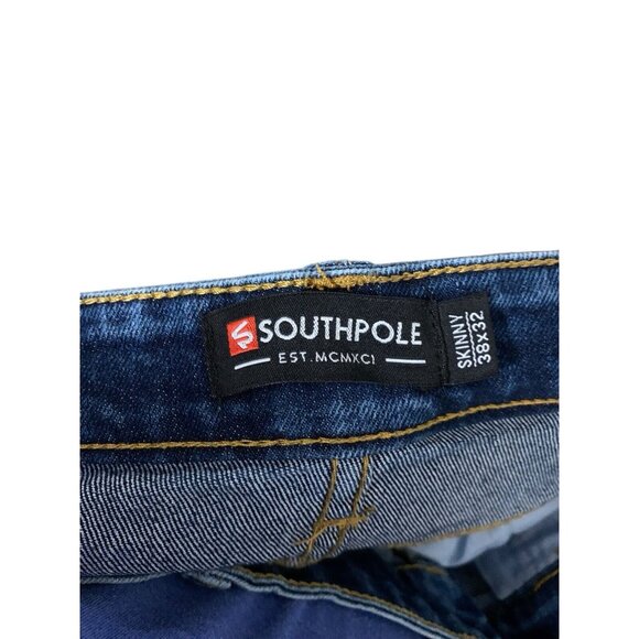 SOUTHPOLE‎ Y2K Men's 38x32 Ripped Pleated Style Denim Skinny Jeans ~ LOOK!! - Picture 10 of 11